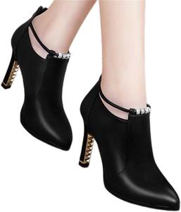 Женские свадебные туфли YDYCG Зимние сапоги Женские сапоги с округлым носком на низком каблуке Молния на щиколотке Кожзаменитель (Цвет: черный, размер обуви: 5,5)