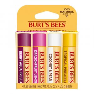Burt's Bees 100% натуральный увлажняющий бальзам для губ, тропический ананас, ягоды Agua Fresca, драконий фрукт, лимон, кокос и груша, 4 тюбика, цвет Various