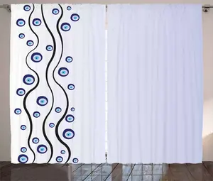 Штора ABAKUHAUS "Сглаз", рустик, линии-амулеты в форме глаза, универсальные ленточные шторы для гостиной с петлями и крючками, 280 x 225 см, цвет: черный, фиолетовый, синий Abakuhaus