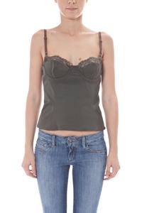 Женский топ John Galliano на бретелях с кружевными вставками, серо-зеленый