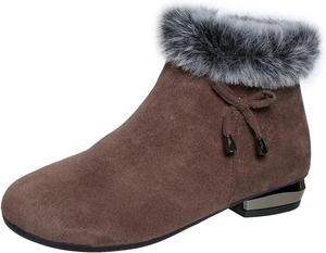 Женские ботильоны с искусственным мехом, широкий носок, зимние теплые укороченные сапожки, утолщенные низкие каблуки, модные ботильоны Generic, Brown