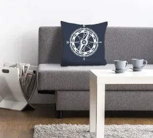 Декоративная подушка Queence "Ханна", с компасом, чехол без наполнения, 1 шт 40х40 см, синий