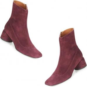 Женские замшевые ботильоны на толстом каблуке с молнией, квадратный носок, носочные ботинки, средняя голень, удобный каблук 2 дюйма, короткие ботинки, свободные ботильоны, нарядные ретро повседневные, размеры 4-11 US HYESTEP, Suede Wine Red