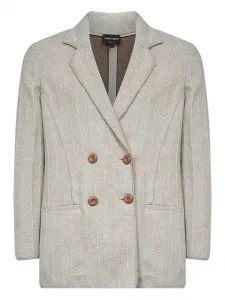 Двубортный блейзер с шевронным узором GIORGIO ARMANI, серый