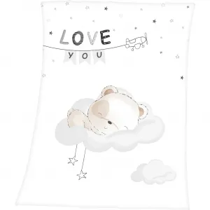 Детский плед Спящий маленький мишка с милым дизайном медвежонка и надписью, уютный плед Baby Best, белый