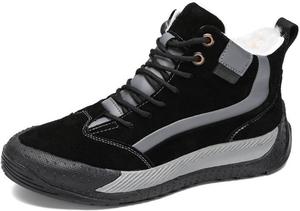 Мужские зимние ботинки на шнуровке, модные высокие кроссовки с хлопковой подкладкой, обувь для скейтборда, замшевые повседневные ботинки до щиколотки для мужчин Generic, черный