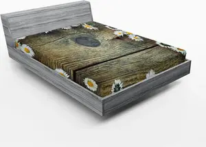 Простыня на резинке из дерева ABAKUHAUS в деревенском стиле с изображением весенних ромашек и цветущей природной беседки, 140 х 200 см, разноцветная Abakuhaus