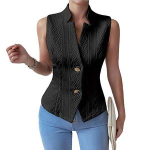 Женский безрукавный жилет с текстурным узором и застежкой на пуговицы Clearflower, Black
