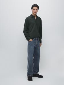 Текстурированное поло из пике с длинным рукавом Massimo Dutti, bottle