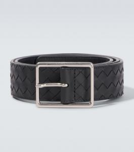 Кожаный ремень Piccolo Intrecciato Bottega Veneta, Black-Silver