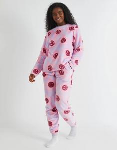 Пижамный комплект из флиса Skinnydip London Happy Flower сиреневого цвета, красного цвета