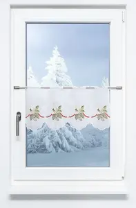 Штора для кафе, кружево Плауэн - Рождественская роза (Ш x В) 114,10 см * 30 см, красный/разноцветный Plauener Spitze