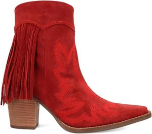 Ботинки Dingo Womens Wild Sage Fringe Snip Toe Zippered Casual Boots Ankle Mid Heel 2-3" - Red