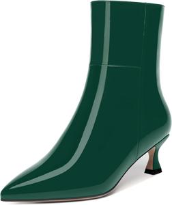 Женские ботильоны WAYDERNS с острым носком, на молнии, с низким каблуком-кошечкой 2 дюйма, для вечеринок и повседневной носки, Dark Green