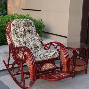 Fantasy Кресло-качалка из ротанга, красная кожа, с кофейным столиком, подушкой и стеклянной столешницей