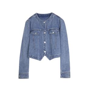 ELLE Джинсовая куртка женская Blue Crew Neck Moderate Straight Fit