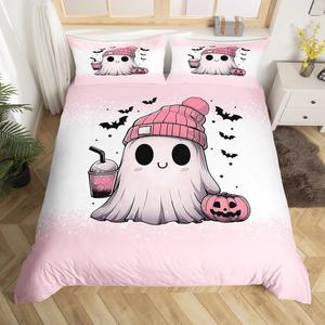 Erosebridal Комплект постельного белья с принтом привидений и тыкв в готическом стиле, розовый, Pink