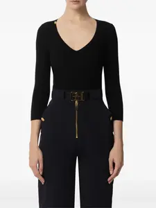 Свитер в рубчик с V-образным вырезом Elisabetta Franchi, черный
