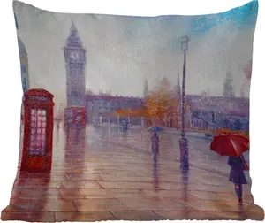 Подушка для улицы - Живопись - Картина маслом - Лондон - Телефон - 50x50 см - Устойчива к погодным условиям - Подушка для отдыха - Удобная - Подушка с рисунком MuchoWow