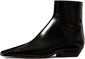 Женские ботильоны Maiyang с квадратным носком, низким массивным каблуком и боковой молнией, модные повседневные короткие ботинки для офиса, вечеринок и официальных мероприятий, размер 4-16 US, Black Patent Leather