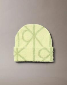 Шапка-бини с принтом эмблемы Calvin Klein зеленого цвета с эффектом лаймовой отделки