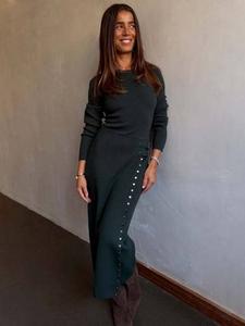 Платье с длинными рукавами и отделкой стразами Never Fully Dressed, Green