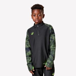 Молодёжная футбольная тренировочная фуфайка Kipsta Viralto Wave с полумолнией — чёрный/неоново-жёлтый