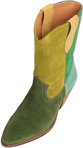 Женские модные сапоги XYD с заплатками до середины икры, массивным каблуком, заостренным носком, многоцветные элегантные ботильоны, Green Olive