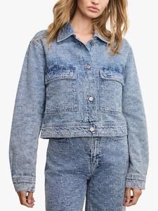 Кристально украшенная джинсовая куртка Good American, Light Blue