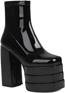 Женские ботильоны на платформе с острым квадратным носком, боковой молнией, массивным каблуком и высоким голенищем, ботинки в стиле милитари JMdfcqer, Black 2