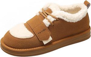Ботинки UANGLI Women's Winter Comfort Leisure Fashion Plush Cotton Shoes Lamb Plush Retro All Inclusive Flat Bottom Plush Insulation Indoor Cute, Brown