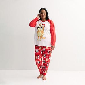 Пижамный комплект для семьи на Рождество, 2 предмета: топ и брюки, Plus size Bluey
