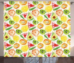 Штора ABAKUHAUS "Фрукты в деревенском стиле", с семенами кустовых растений, присборенная штора для спальни с петлями и крючками, 280 x 175 см, цвет: оранжевый, зеленый, желтый Abakuhaus