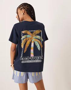 Футболка ASOS DESIGN прямого кроя с принтом Palm Spring темно-синего цвета
