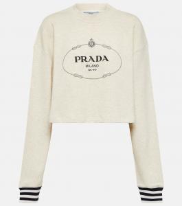 Хлопковый свитер с логотипом Prada, Naturale