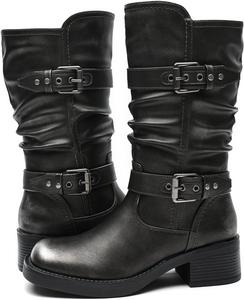 Женские мотоциклетные ботинки GLOBALWIN осенней моды, полусапожки с квадратным носком и низким каблуком, 24Yy01 Silver