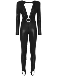 Комбинезон из ткани ламе с подплечниками Philipp Plein, черный