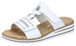 Мюли Rieker, танкетка, летняя обувь, тапочки с практичными ремнями-липучками, белый