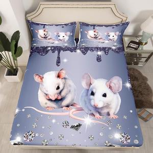 Erosebridal Набор постельного белья Mouse с серыми стразами, кристаллами и милыми животными в стиле каваи, Sliver White,grey