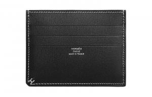 HERMES Кожаный картхолдер Селлье Бокс, 89 Noir Black