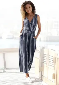 Комбинезон-кюлот LASCANA из структурированной ткани, летний комбинезон в полоску, цвет Marine-Weiß-Gestreift