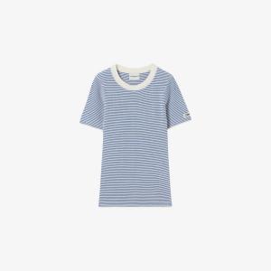 Топ Claudie Pierlot полосатый с коротким рукавом тонкой вязки, синий