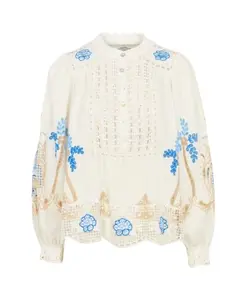 Белая блузка на пуговицах с вырезами Farm Rio, мультиколор