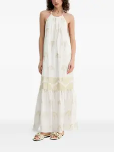 Платье макси с бретелью через шею и принтом пальм SIMONA CORSELLINI, белый