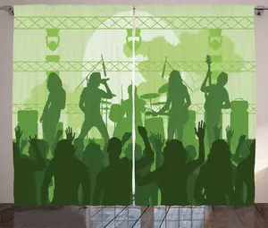 Музыкальная занавеска в деревенском стиле ABAKUHAUS, выступление группы на сцене, универсальная ленточная штора для гостиной с петлями и крючками, 280 x 175 см, зеленый, темно-зеленый, зеленый Abakuhaus