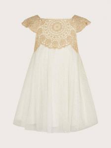 Детское платье эстеллы с цветочной вышивкой Monsoon, золотой