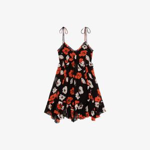 Платье мини The Kooples асимметричного кроя с цветочным принтом, черный