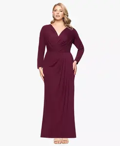 Платье больших размеров из матового джерси с длинными рукавами Betsy & Adam, фиолетовый