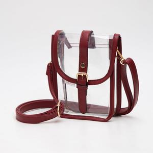 Искусственная кожа Сумка через плечо с пряжкой и прозрачными вставками FASHNZFAB, Burgundy/Clear
