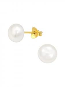 Alexander York Серьги-гвоздики PERLE FW 7 мм, белые в золоте, 2 штуки